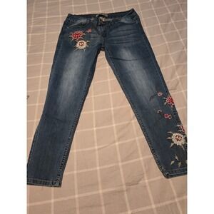 Frenzy Juniors 13 Blue Jeans Floral Embroidery Y2K Style Med Wash